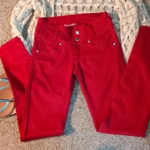 P&P Red Jeans with Mirrored Buttons, Skinny . Sz0
